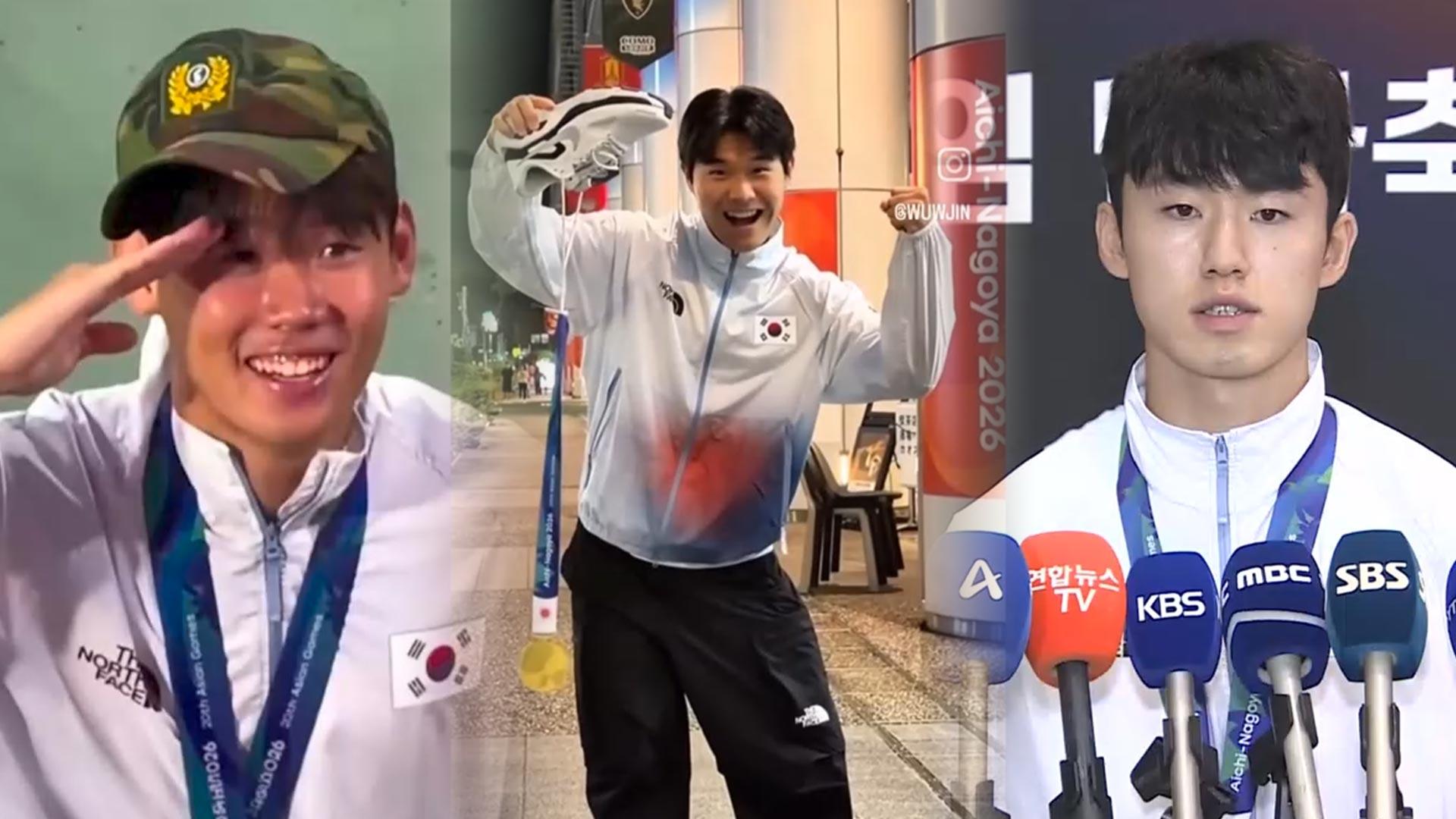 전역모 삐딱하게 쓰고 신발로 금메달 자랑… 철부지 태극전사 논란